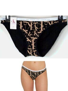 Calvin Klein CK One Cotton Print Bikini Black Logo Break 004 Size L New QD3785
